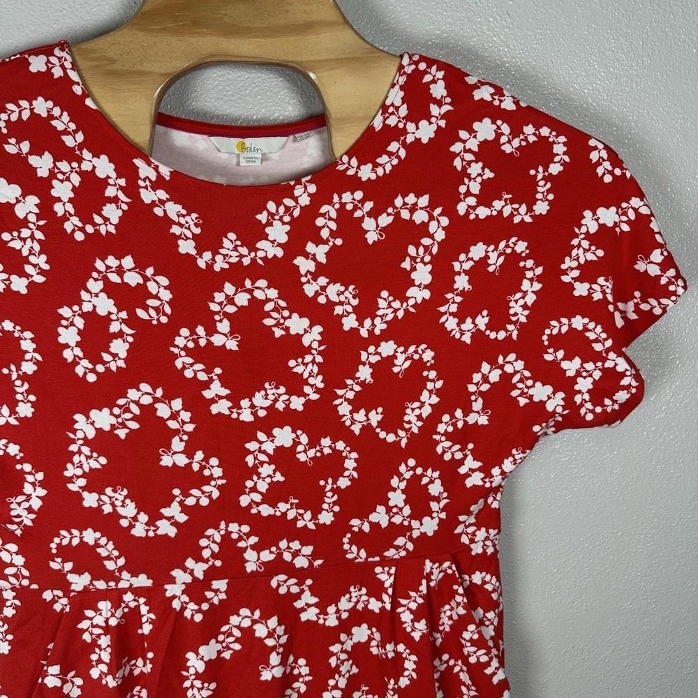 Boden Vanessa Jersey Midi Dress Womens 10Petite Red Floral Pockets J0125 Resort - Picture 2 of 7